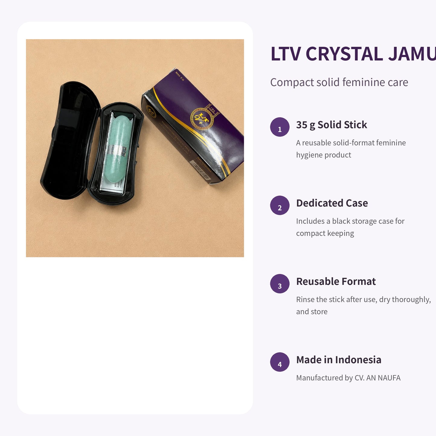 LTV Crystal Jamu Stick 35g | Solid Feminine Hygiene Stick with Storage Case
